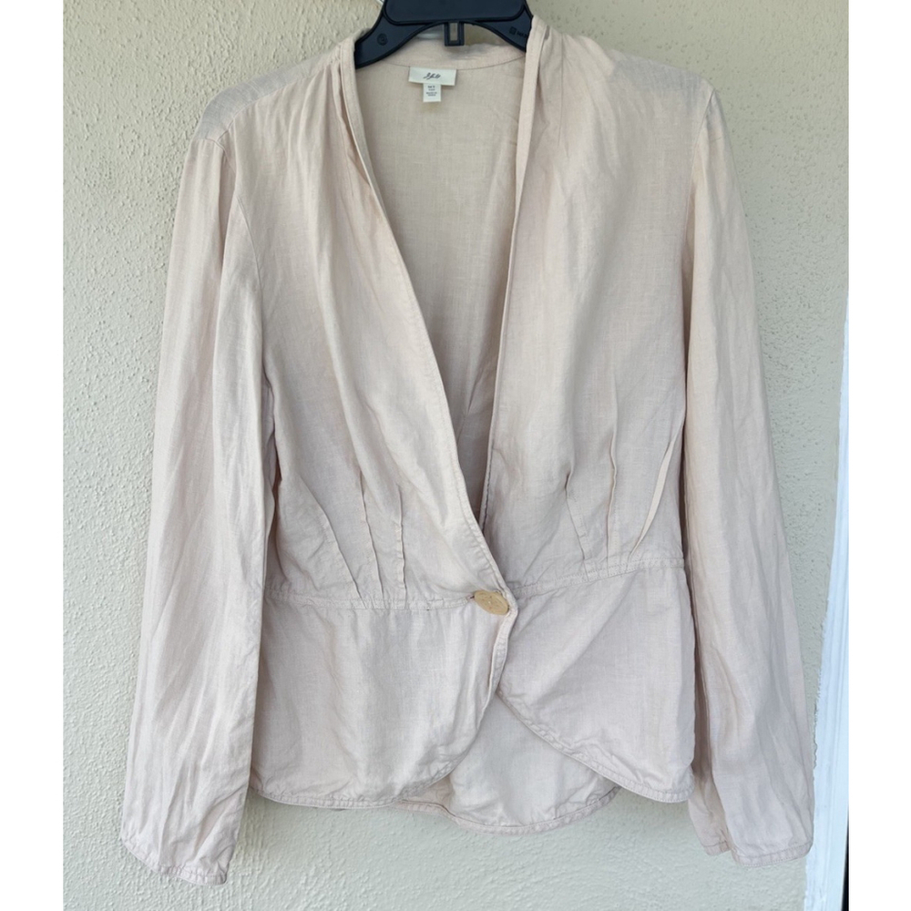 J Jill Love Linen Blazer Jacket MT Pink One Button Long Sleeve Pockets Career